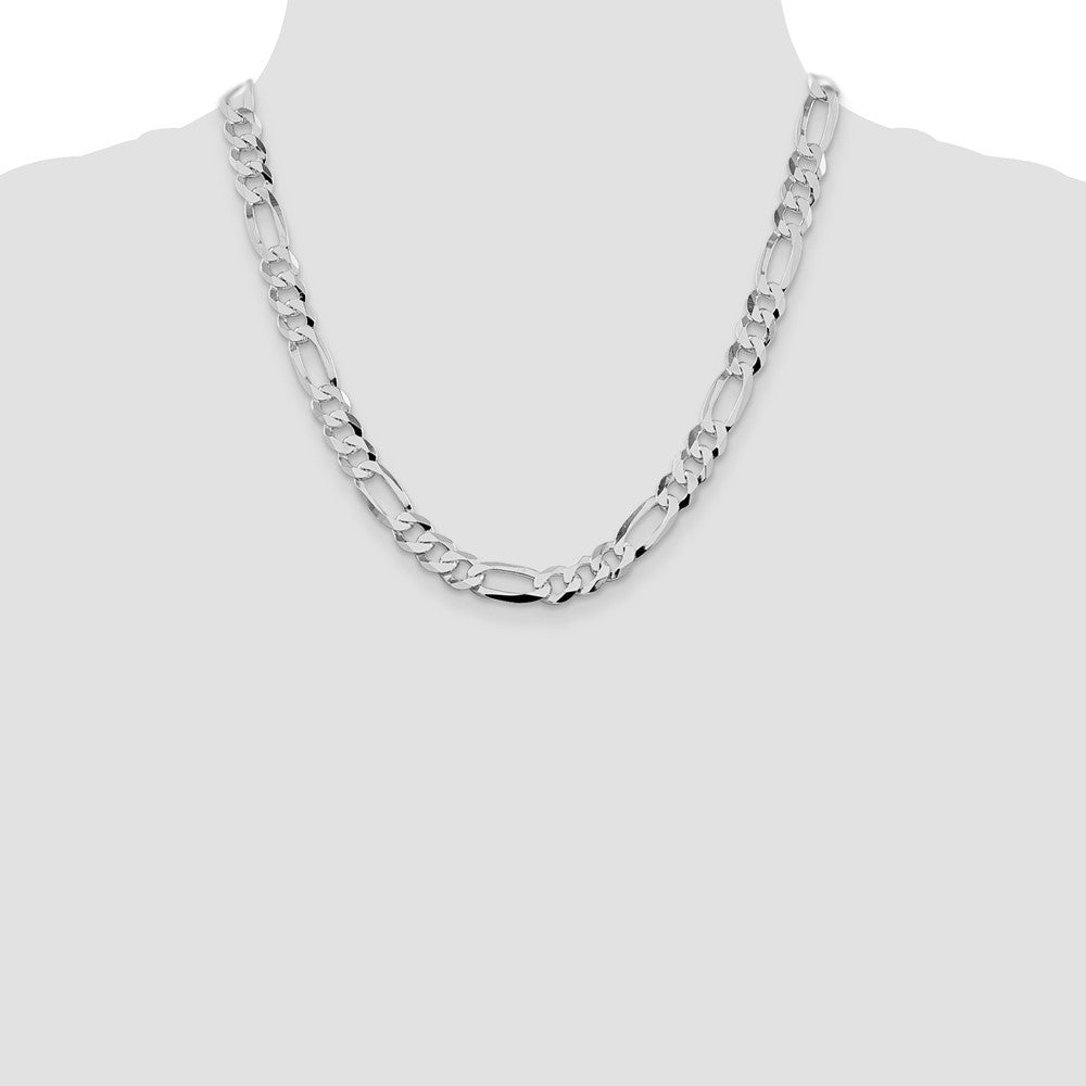 Sterling Silver Rhodium-plated Lightweight Flat Figaro Chain Necklace 20"