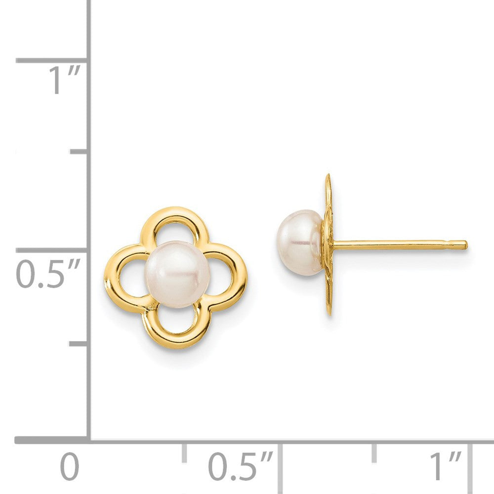 14k Yellow Gold 4-5mm Button Cultured Pearl Stud Earrings with Silicone Backs