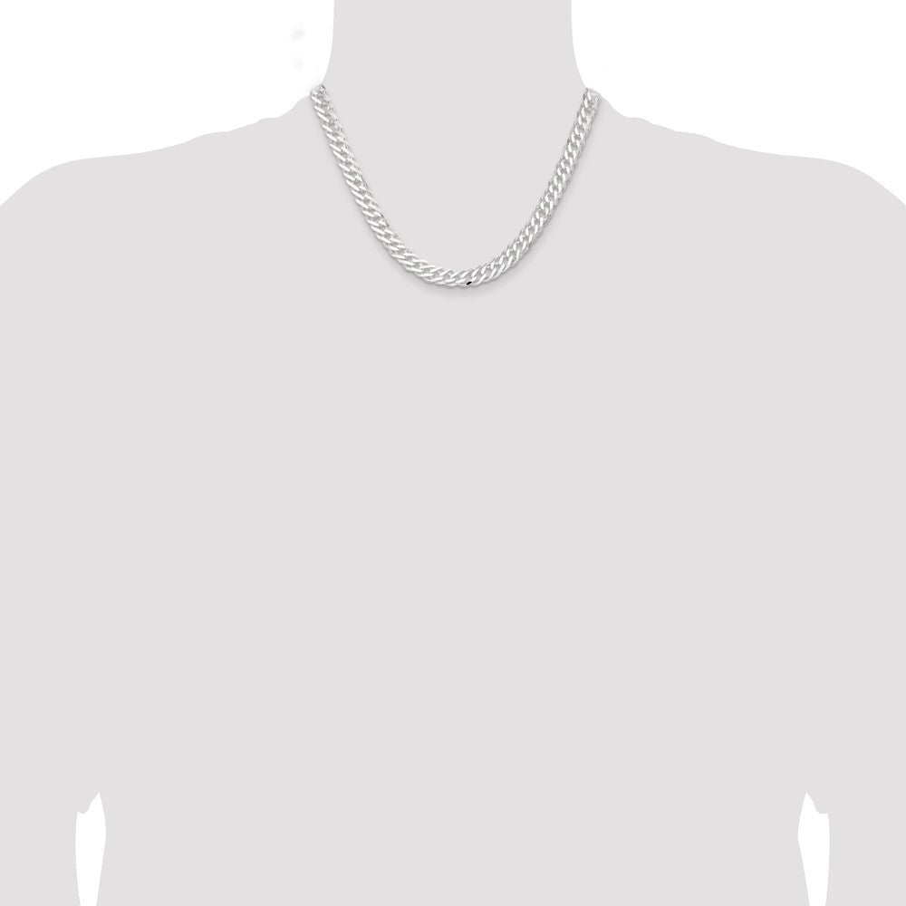 Sterling Silver 7.75mm 6 Side Diamond-Cut Flat Double Curb Chain Necklace 18"