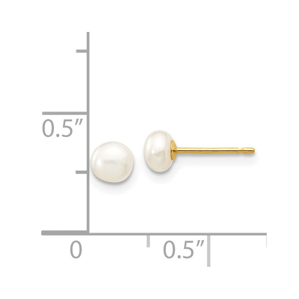 14k Yellow Gold 4-5mm White Button Freshwater Cultured Pearl Stud Earrings