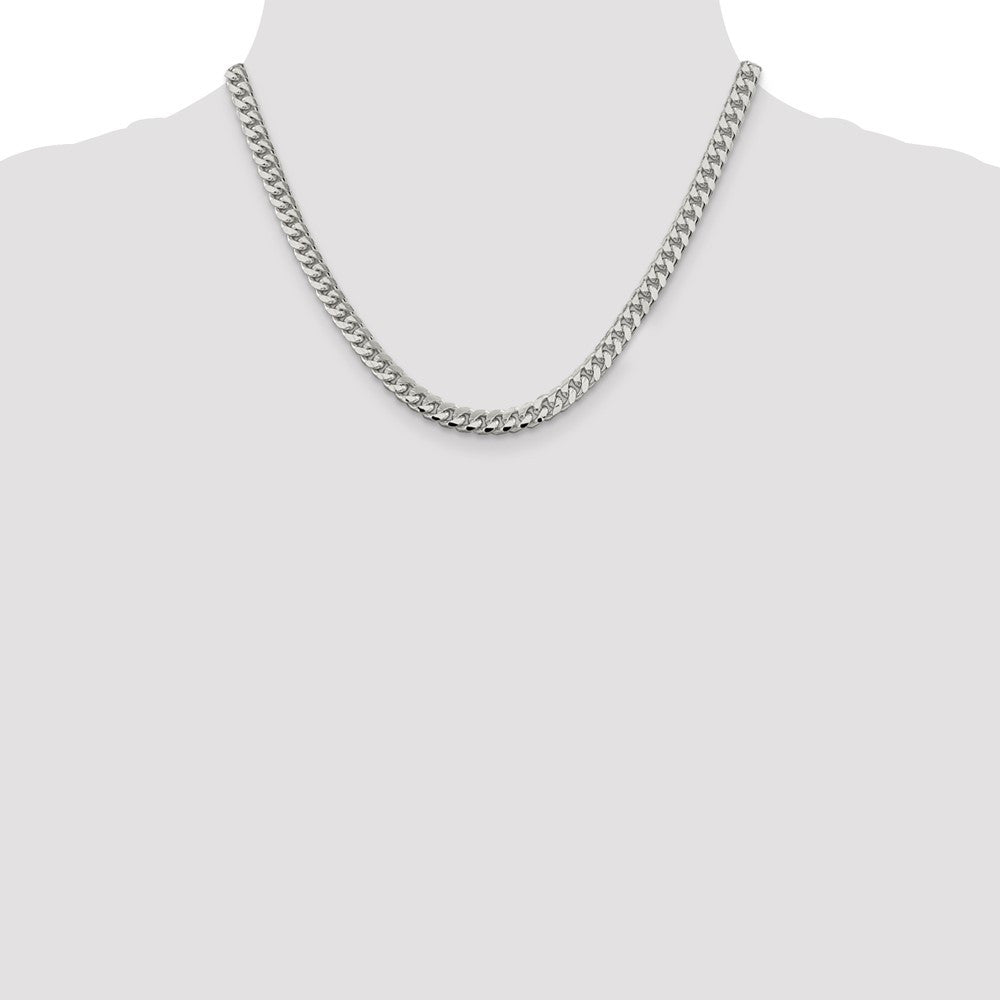 Sterling Silver 6mm Domed w/ Side Diamond-Cut Curb Chain Necklace 18"