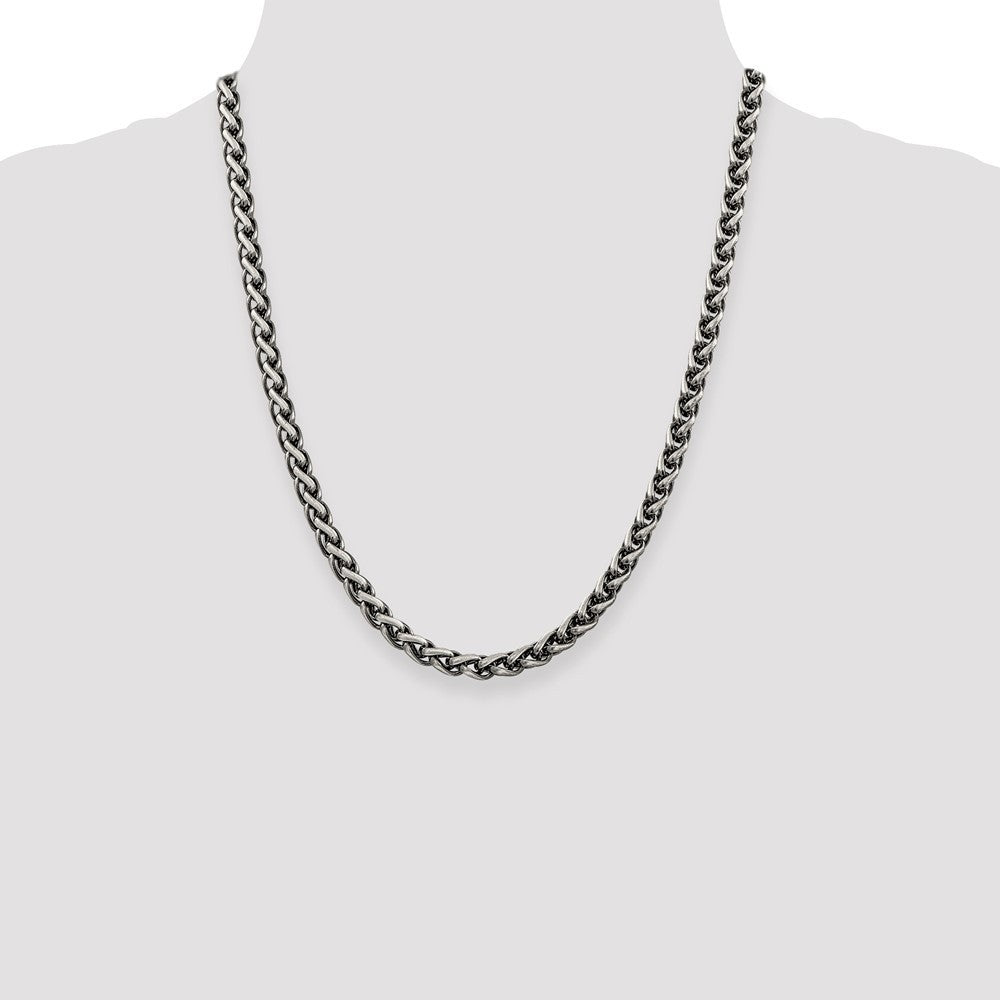 Sterling Silver Antiqued 6mm Round Spiga Chain Necklace 22"