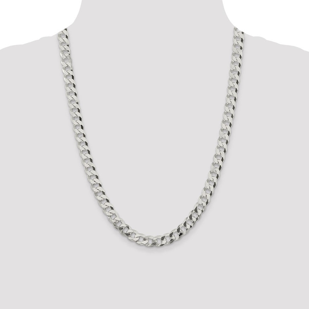 Sterling Silver 8.5mm Beveled Curb Chain Necklace 24"