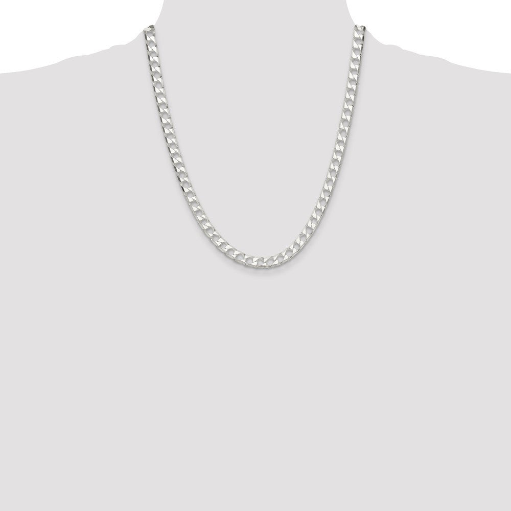 Sterling Silver 5.75mm Diamond-Cut Square Curb Chain Necklace 22"