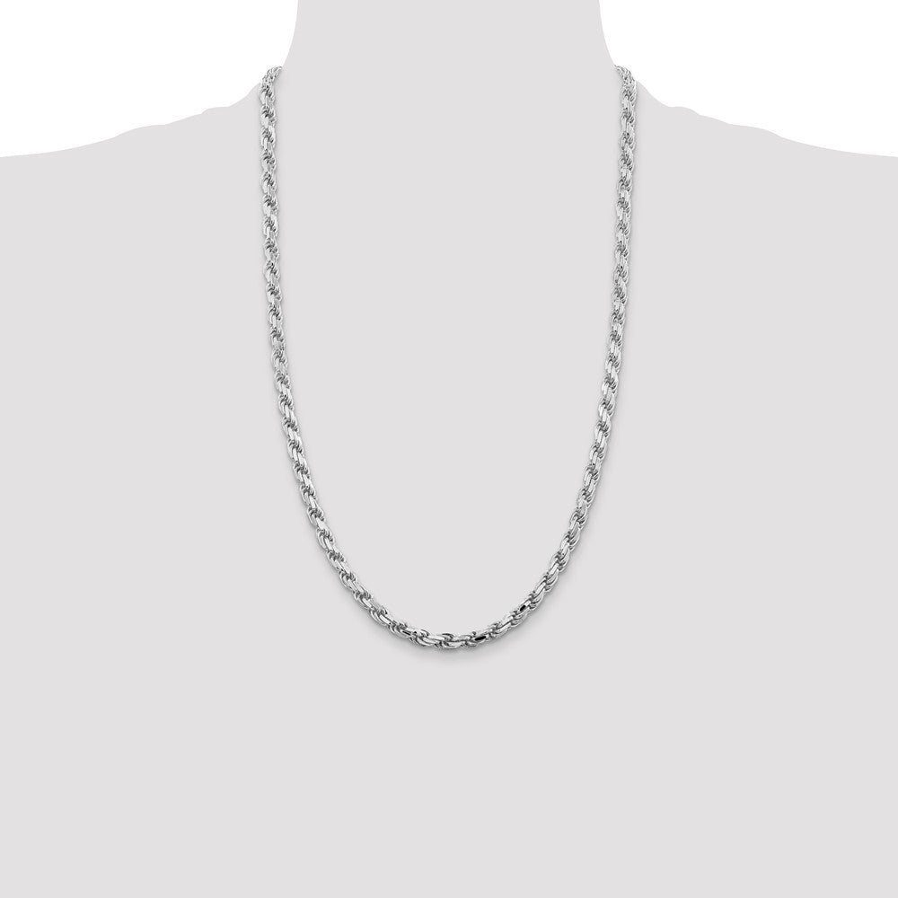 Sterling Silver Rhodium-plated 5.75mm Diamond-cut Rope Chain Necklace 26"