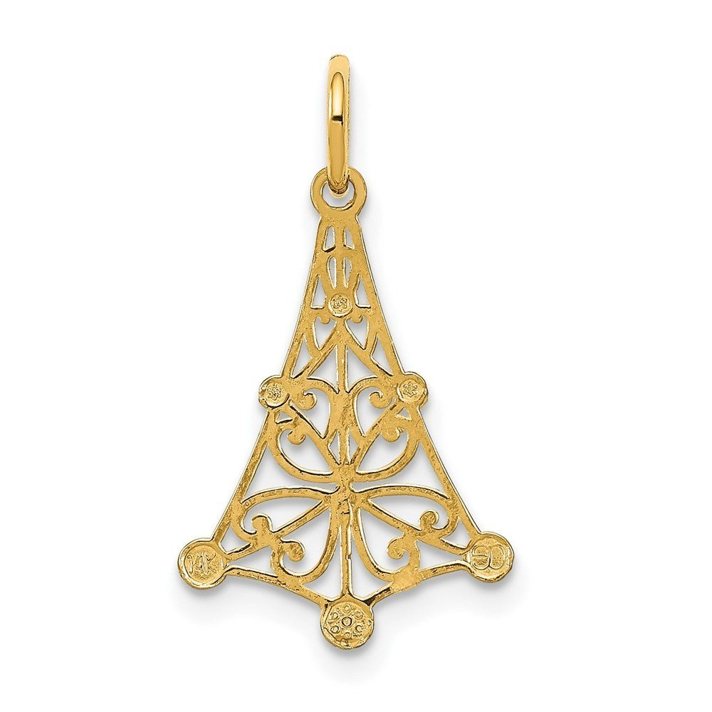 14k Yellow Gold Rhodium Diamond-Cut Chandellier Charm Pendant