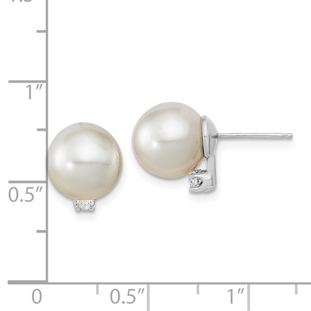14k White Gold 10mm South Sea Saltwater Cultured Pearl and Diamond Stud Earrings