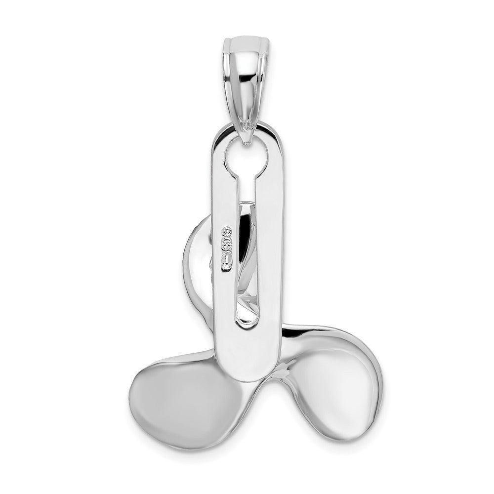 Sterling Silver Rhodium-Plated Polished Moveable 3D Propeller Pendant