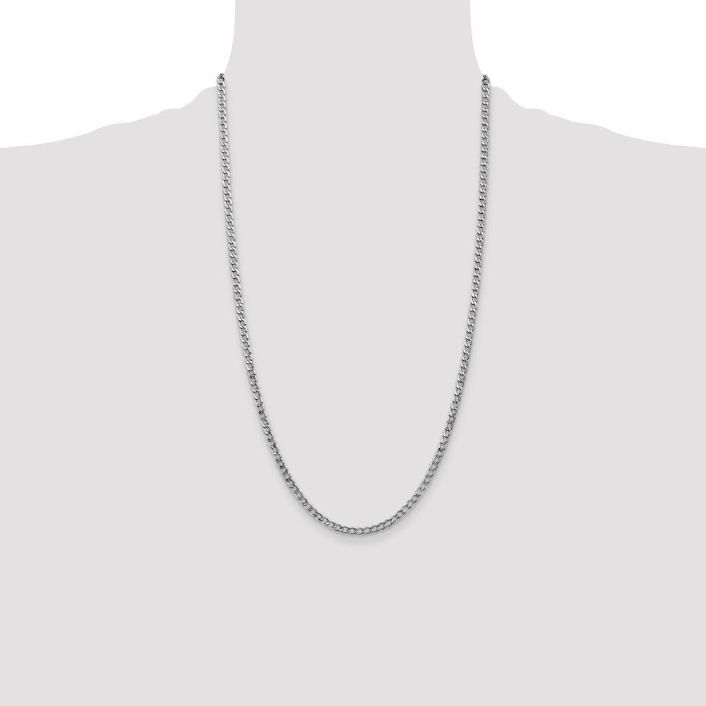 14K White Gold 3.35mm Semi-Solid Curb with Lobster Clasp Chain Necklace 26"