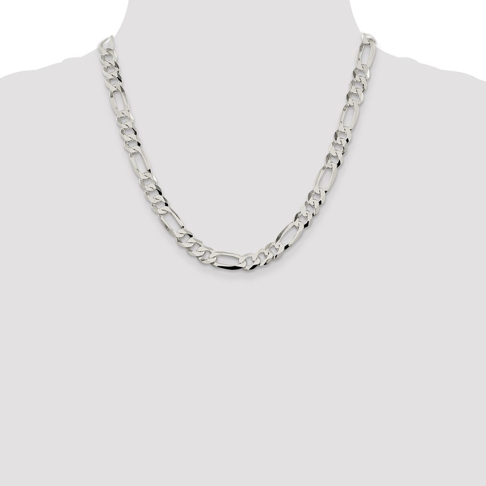 Sterling Silver 8.5mm Lightweight Flat Figaro Chain Necklace 20"