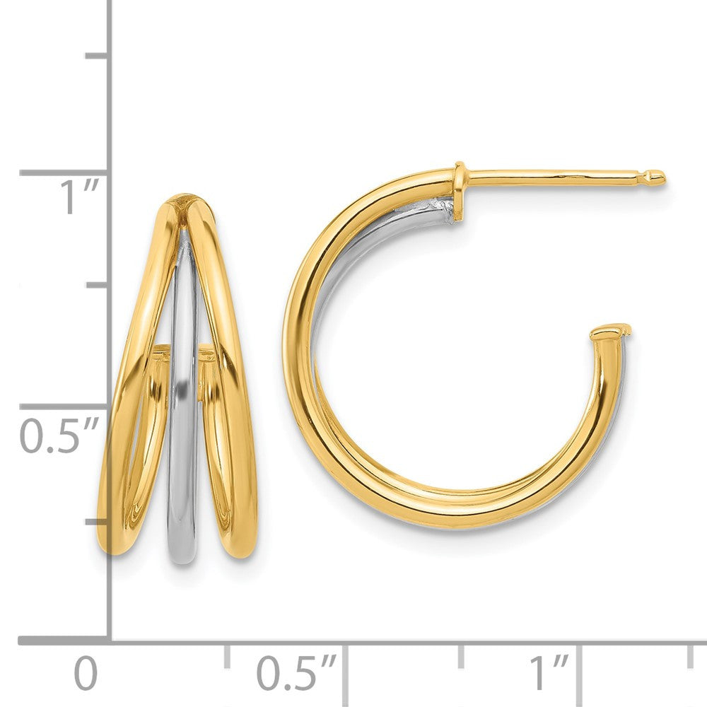 14K Two-tone Polished Multi Row Hoop Earrings