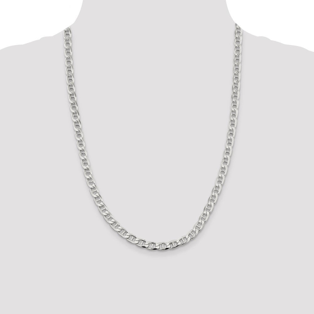 Sterling Silver 6.5mm Diamond-Cut Flat Anchor Curb Chain Necklace 24"