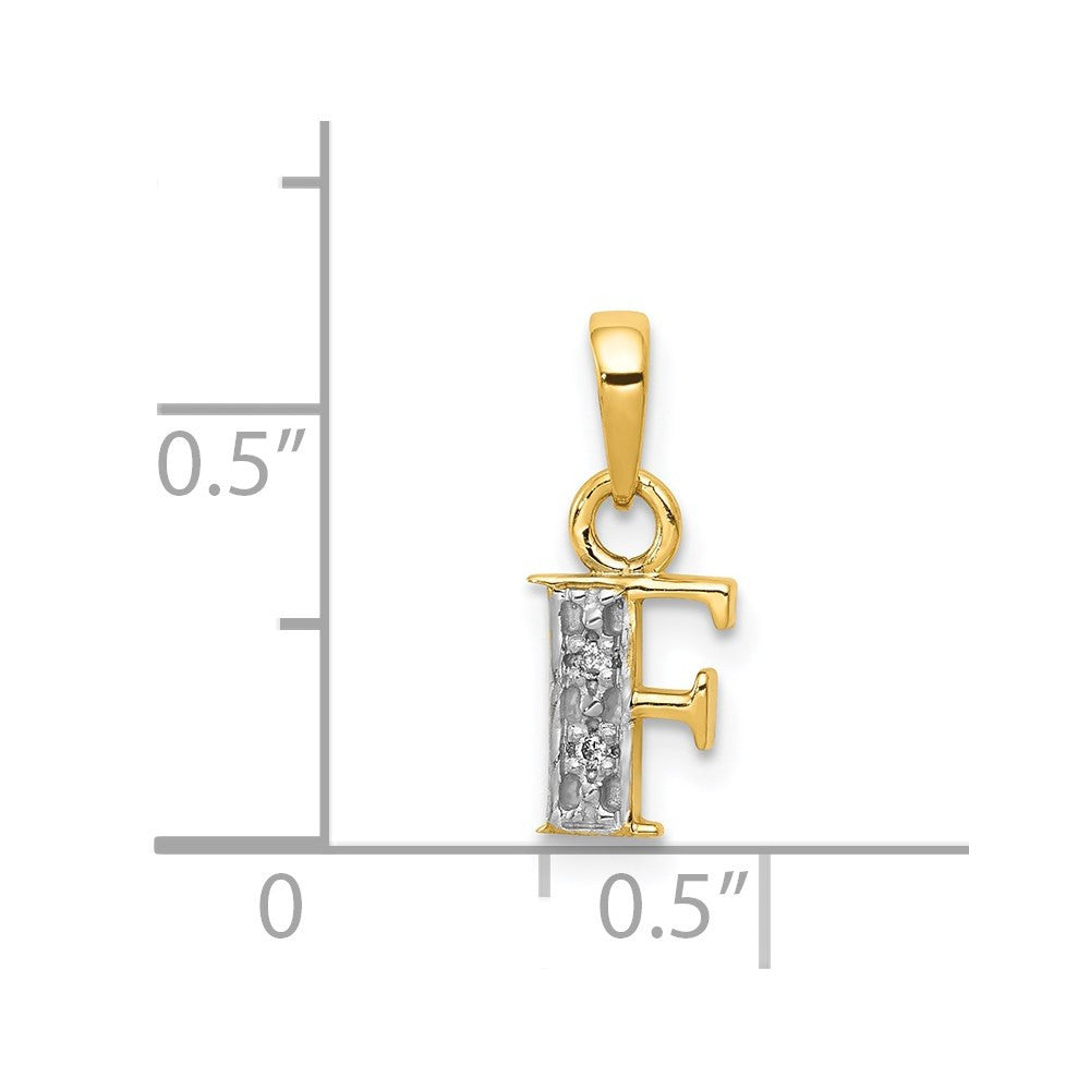 14k Yellow Gold with Rhodium Diamond Letter F Initial Pendant