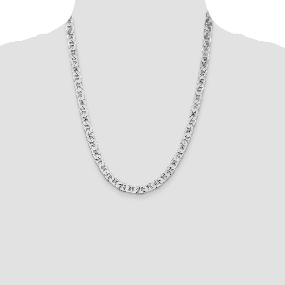 Sterling Silver Rhodium-plated 6.5mm Flat Anchor Chain Necklace 22"