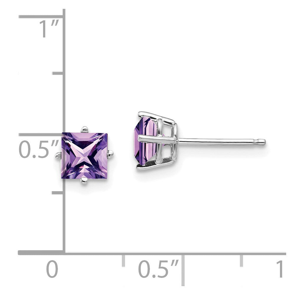 14k White Gold 5mm Princess Cut Amethyst Stud Earrings