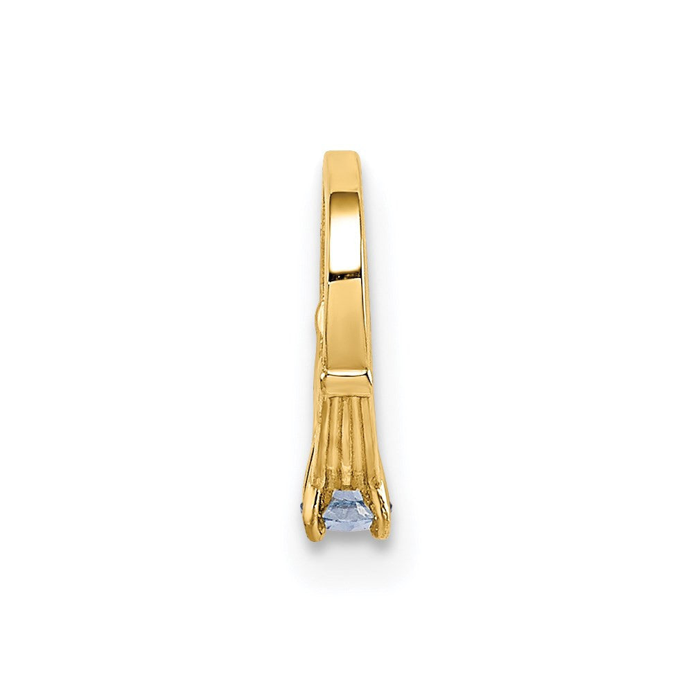 14k Yellow Gold 3D Ring with Light Blue CZ Charm Pendant