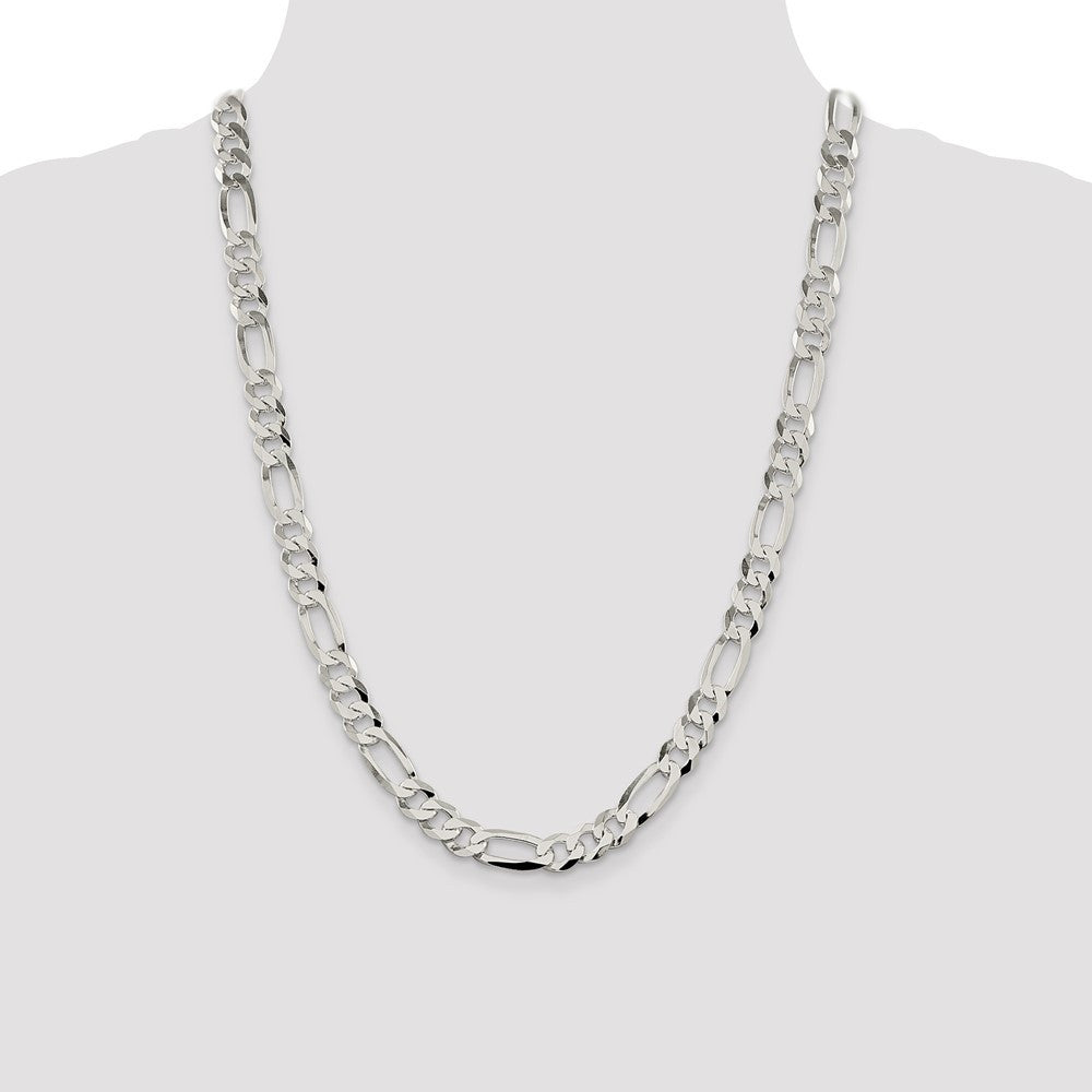 Sterling Silver 8.5mm Lightweight Flat Figaro Chain Necklace 24"