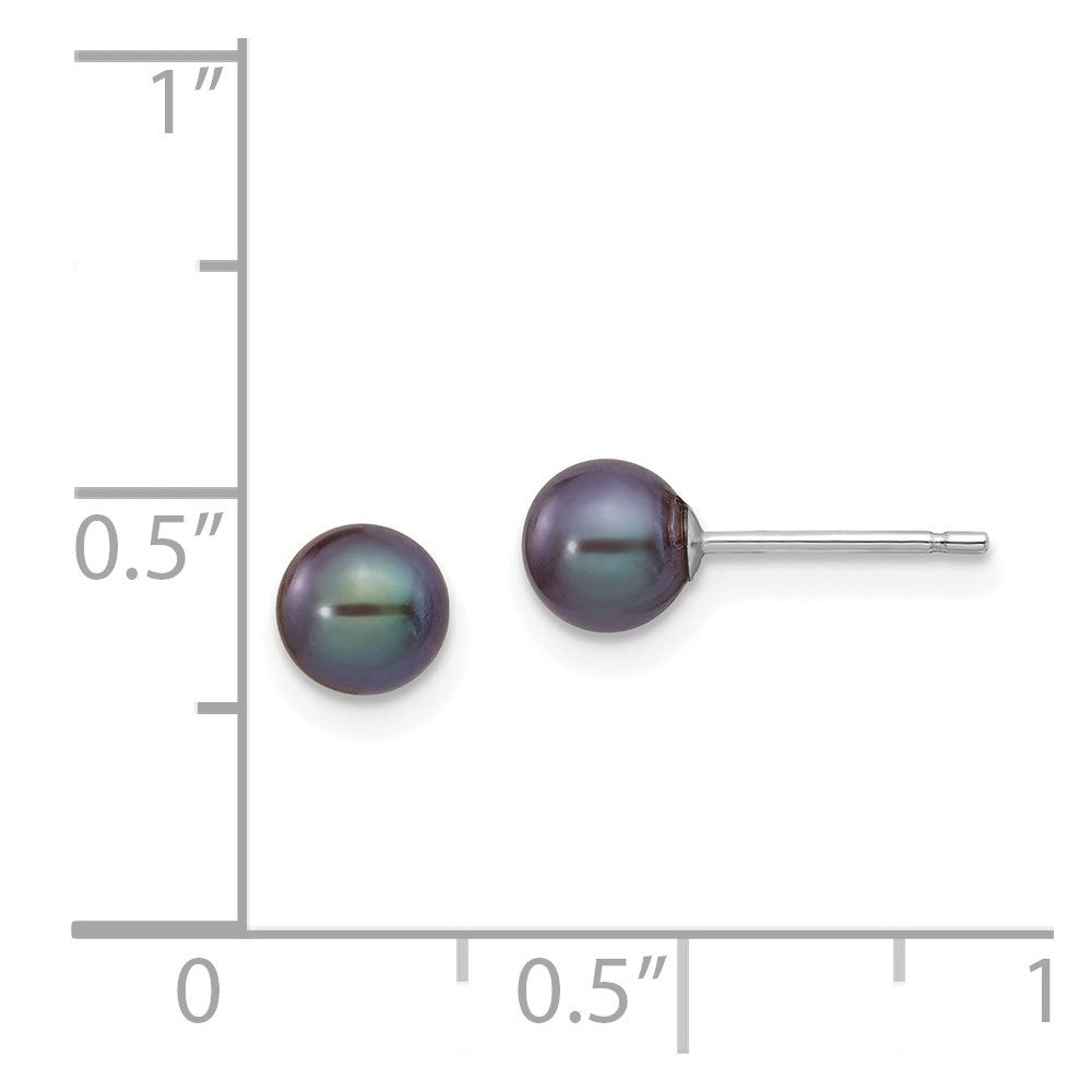 14k White Gold 5-6mm Black Round Freshwater Cultured Pearl Stud Earrings