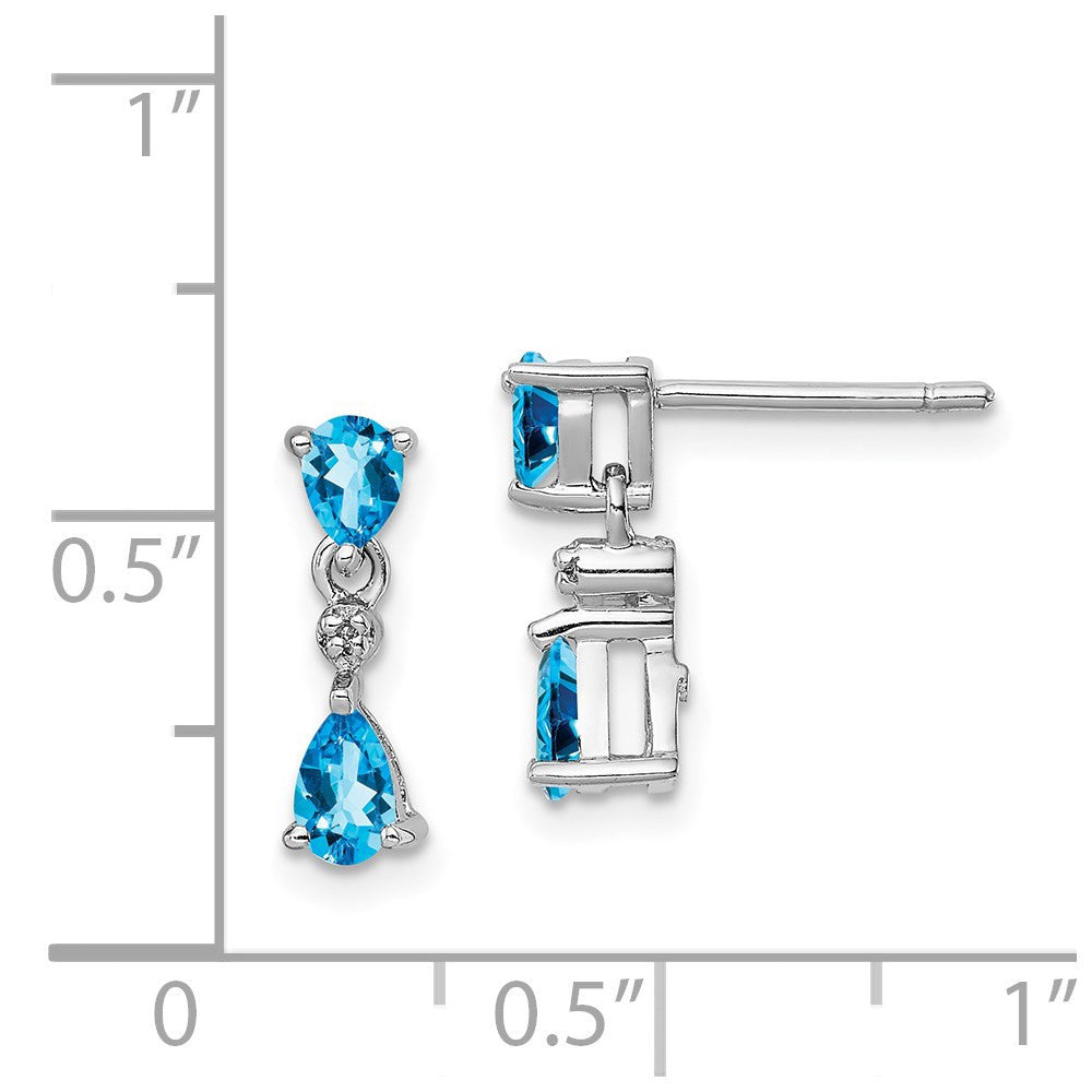 Sterling Silver Rhodium-plated Blue Topaz and Diamond Dangle Earrings