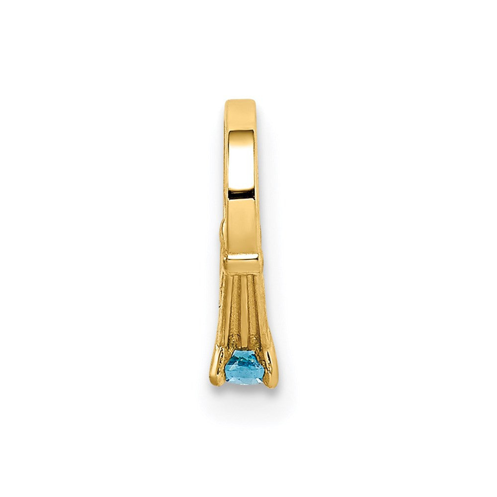 14k Yellow Gold 3D Ring with Aqua CZ Charm Pendant