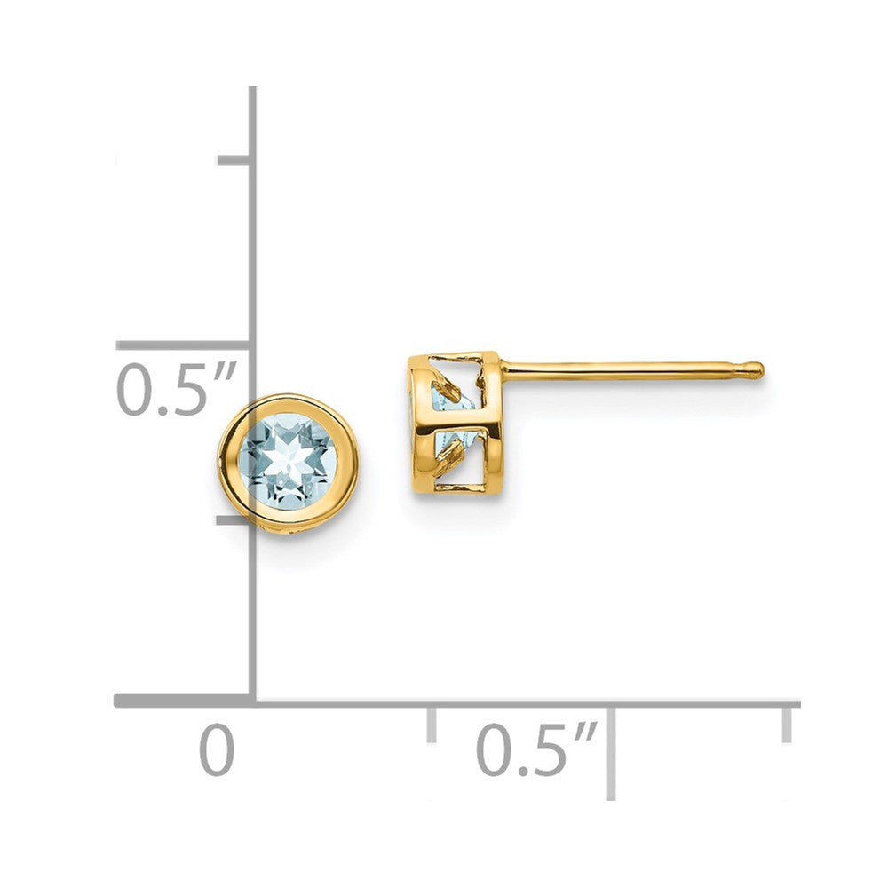 14k Yellow Gold 4mm Bezel March/Aquamarine Stud Earrings