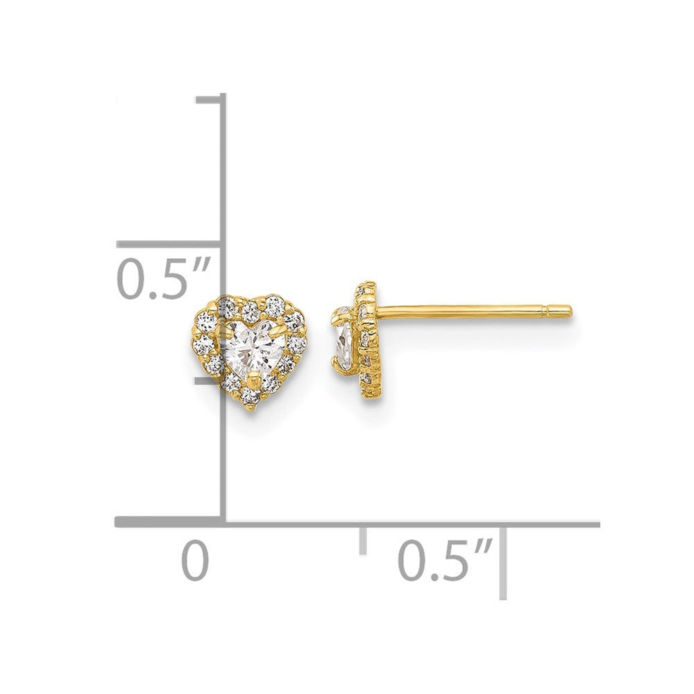 14k Yellow Gold CZ Heart Button Stud Earrings
