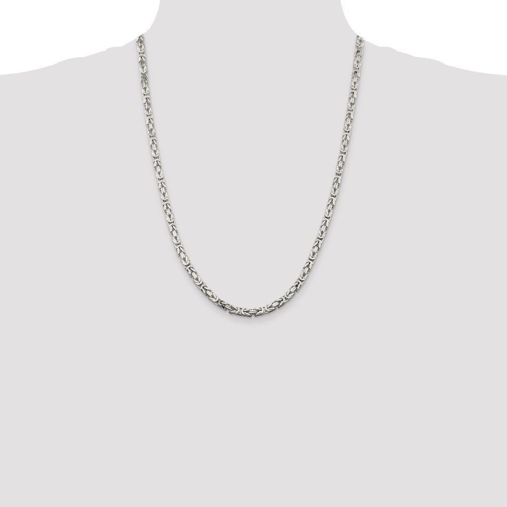 Sterling Silver 4.25mm Byzantine Chain Necklace 24"