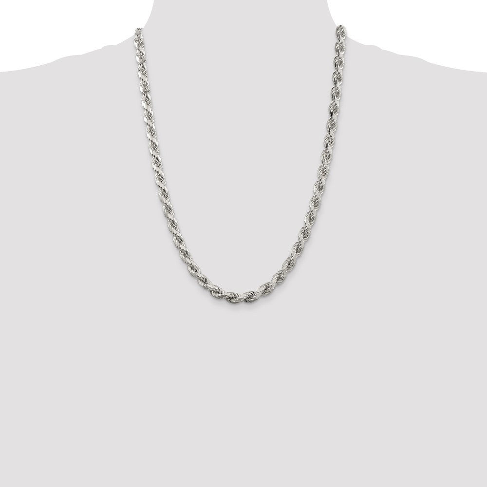 Sterling Silver 6.5mm Diamond-cut Rope Chain Necklace 24"