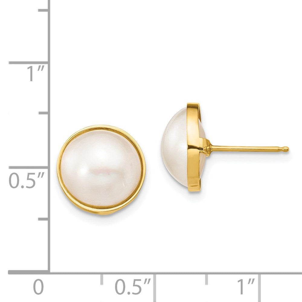 14k Yellow Gold 10-11mm White Mabe Saltwater Cultured Pearl Stud Earrings