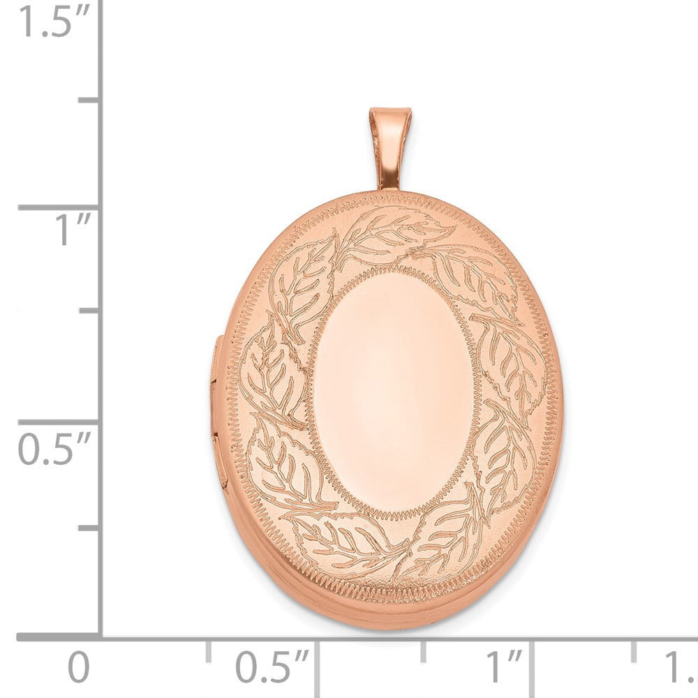 Sterling Silver Rose Gold-plated 26mm Leaf Border Oval Locket Pendant
