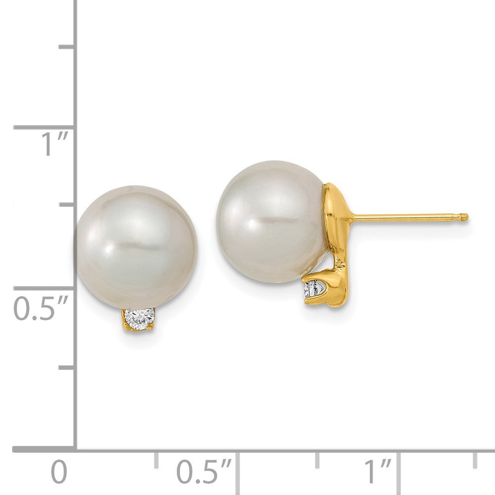 14k Yellow Gold 10mm South Sea Saltwater Cultured Pearl & Diamond Stud Earrings