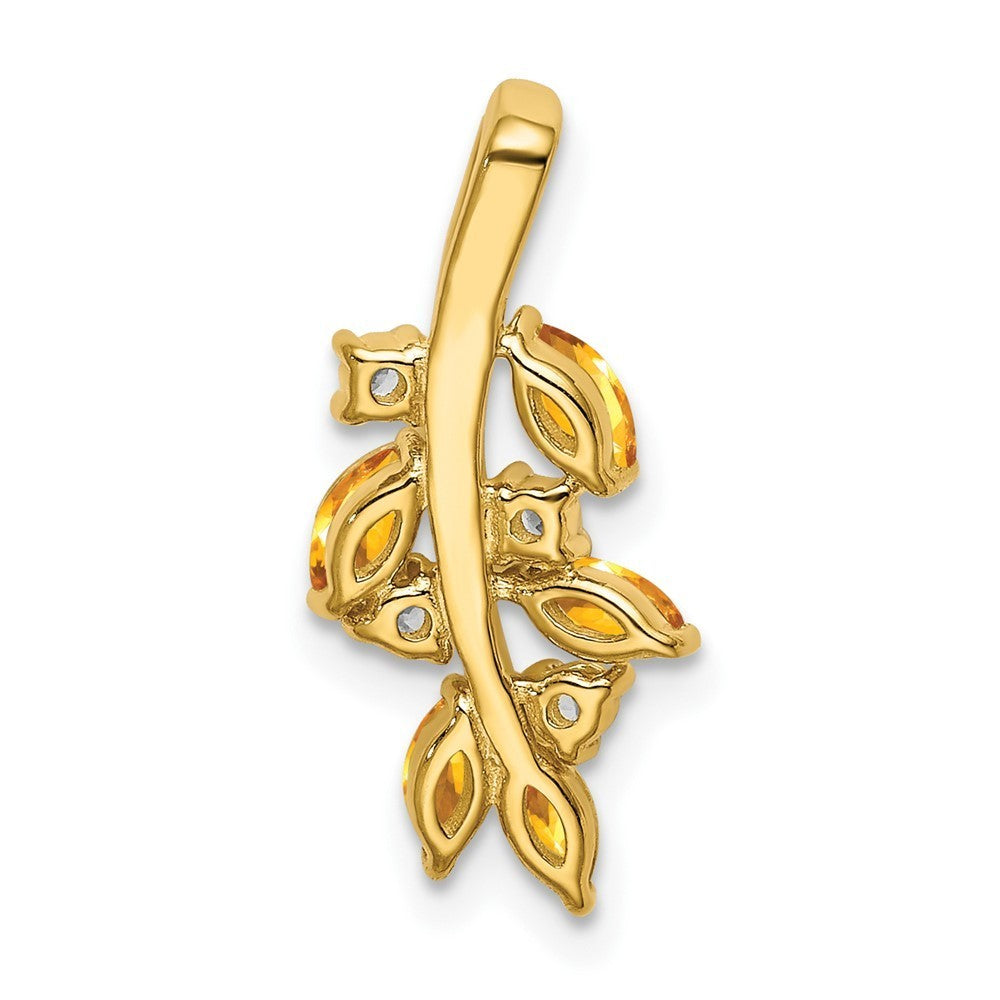 14k Yellow Gold Citrine and Diamond Leaves Pendant