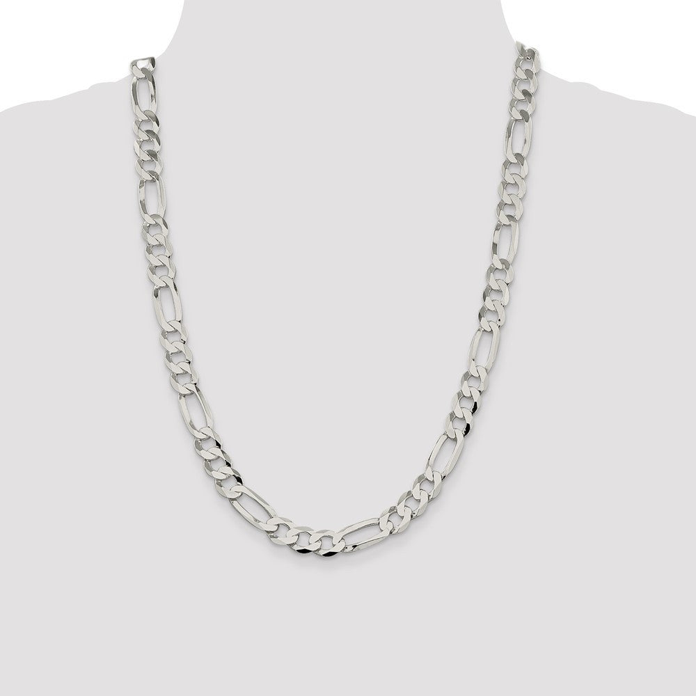Sterling Silver 9.7mm Lightweight Flat Figaro Chain Necklace 24"