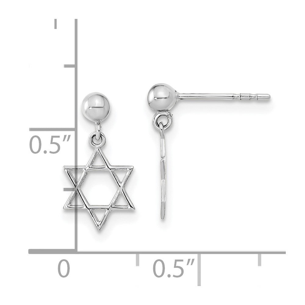 14K White Polished Star of David Dangle Earrings