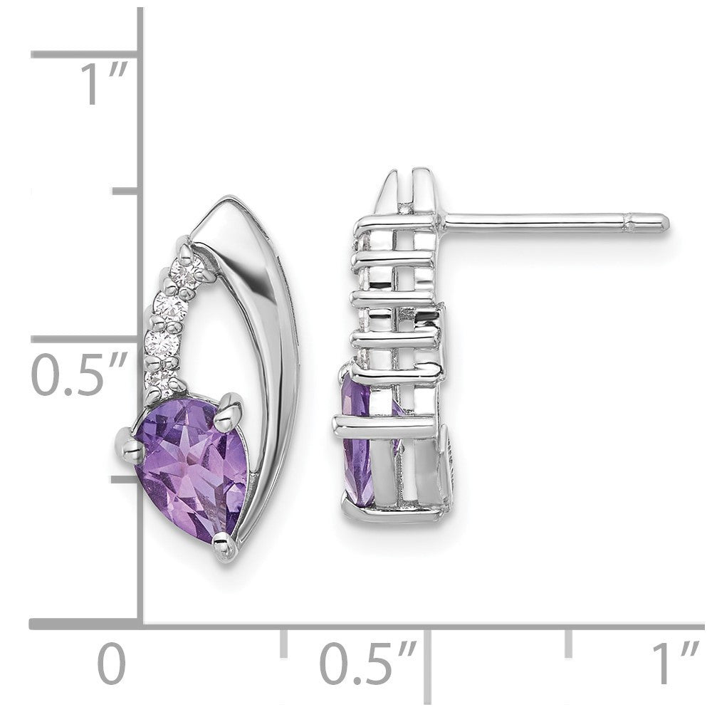 Sterling Silver Rhodium-plated Amethyst and CZ Dangle Earrings