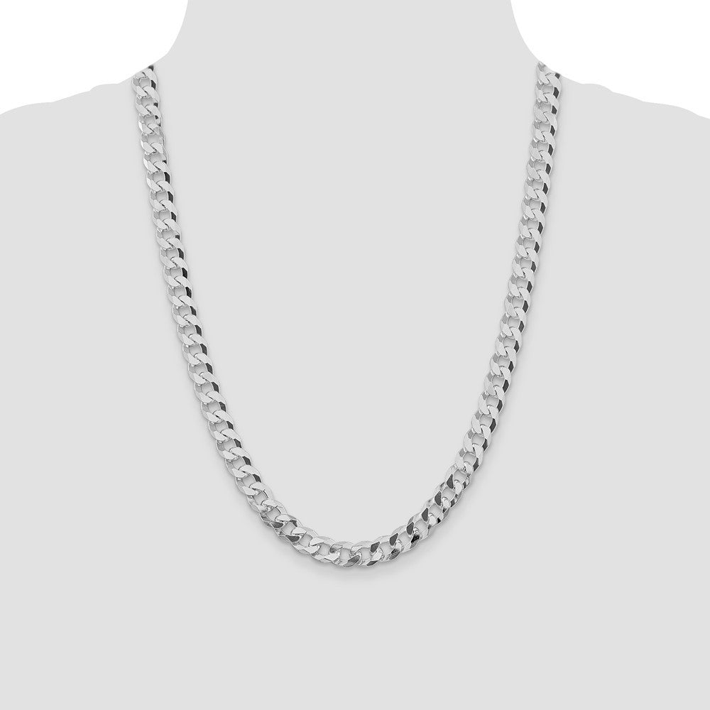 Sterling Silver Rhodium-plated 8.5mm Beveled Curb Chain Necklace 24"