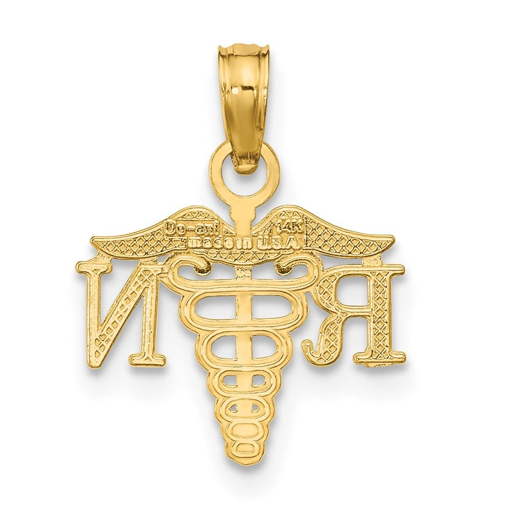 14k Yellow Gold RN Caduceus Charm Pendant