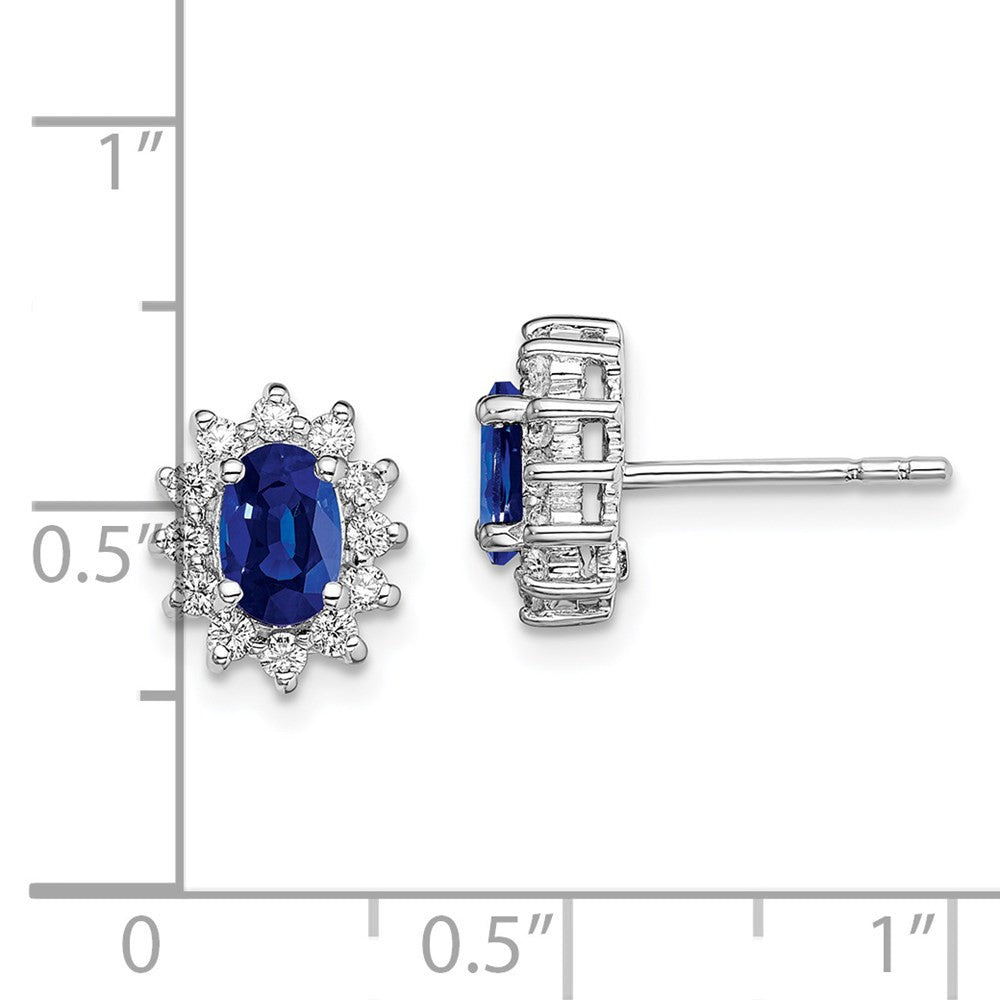 Sterling Silver Rhodium-plated CZ/Lab Cr. Blue Sapphire Button Stud Earrings