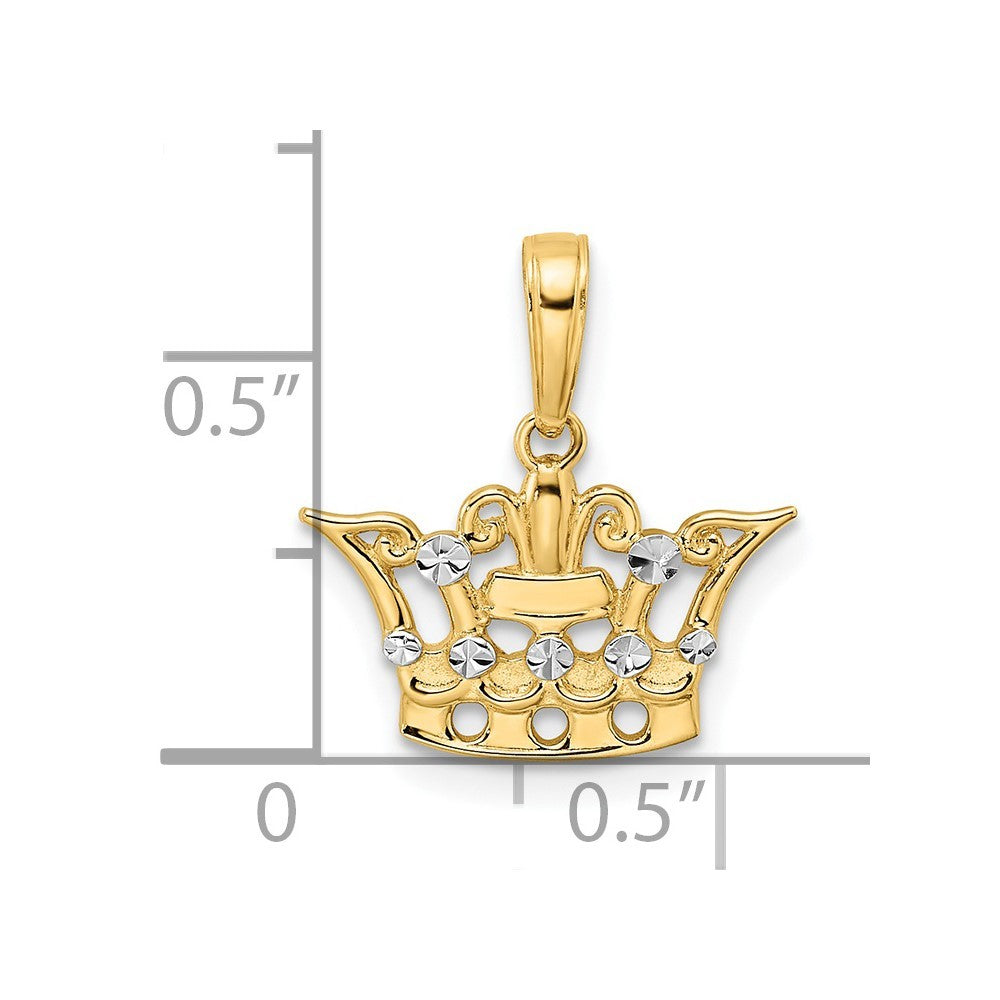 14k Yellow Gold and White Rhodium Diamond-cut Crown Pendant