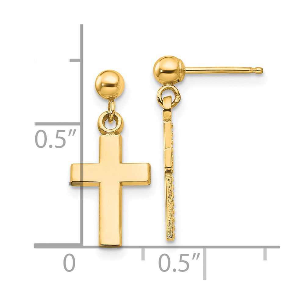 14k Yellow Gold Polished Cross Drop & Dangle Earrings