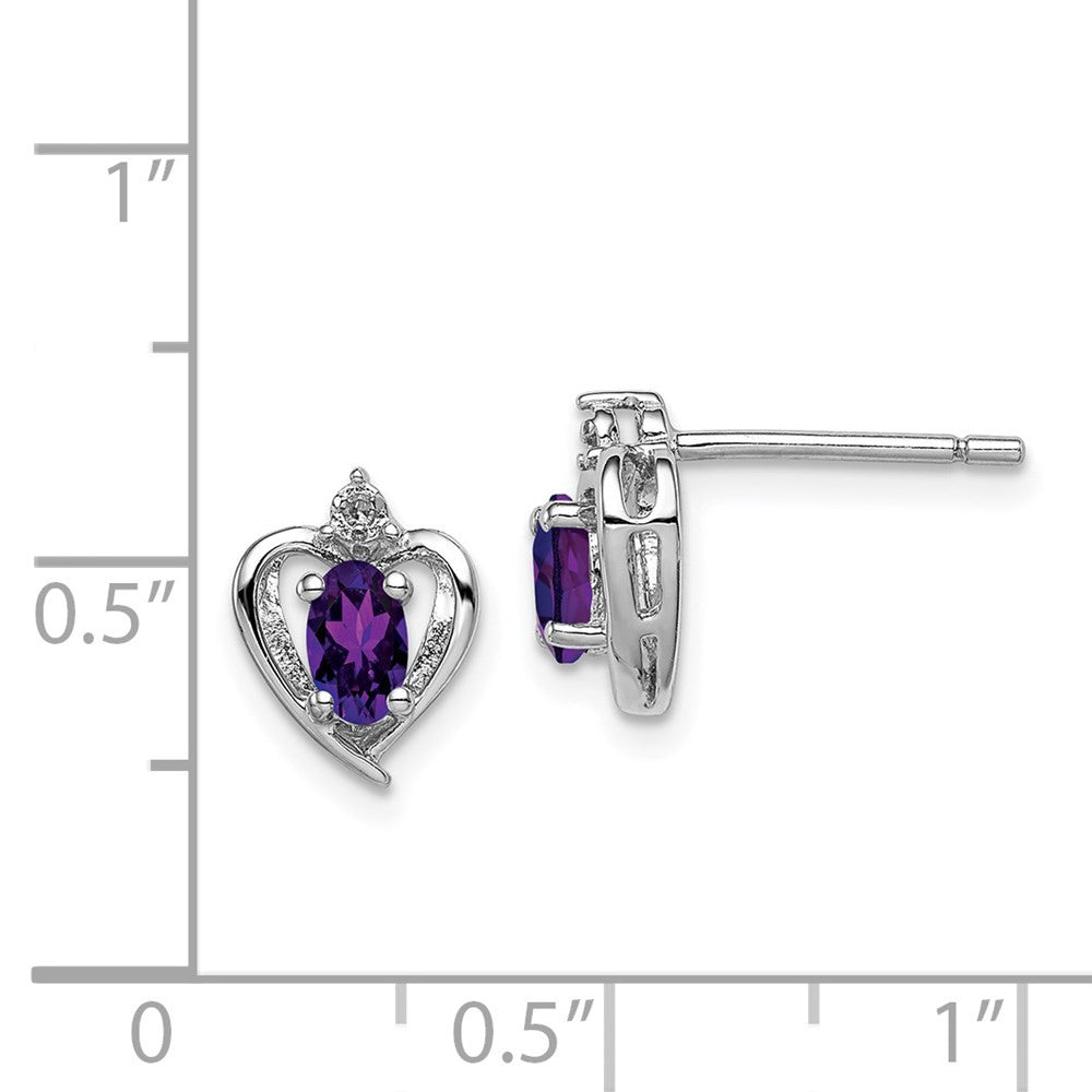Sterling Silver Rhodium-plated Amethyst & Diam. Button Stud Earrings