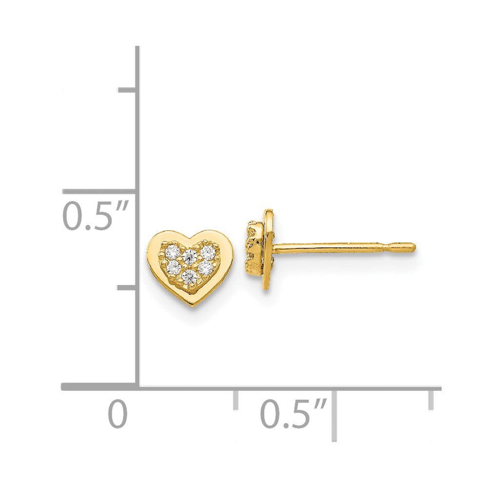 14k Yellow Gold CZ Children's Heart Button Stud Earrings