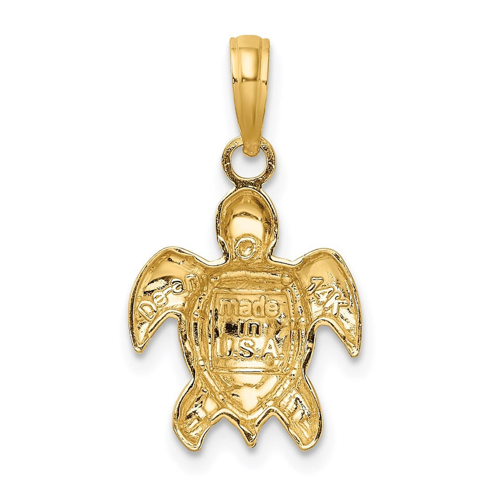 14k Yellow Gold Textured Sea Turtle Charm Pendant