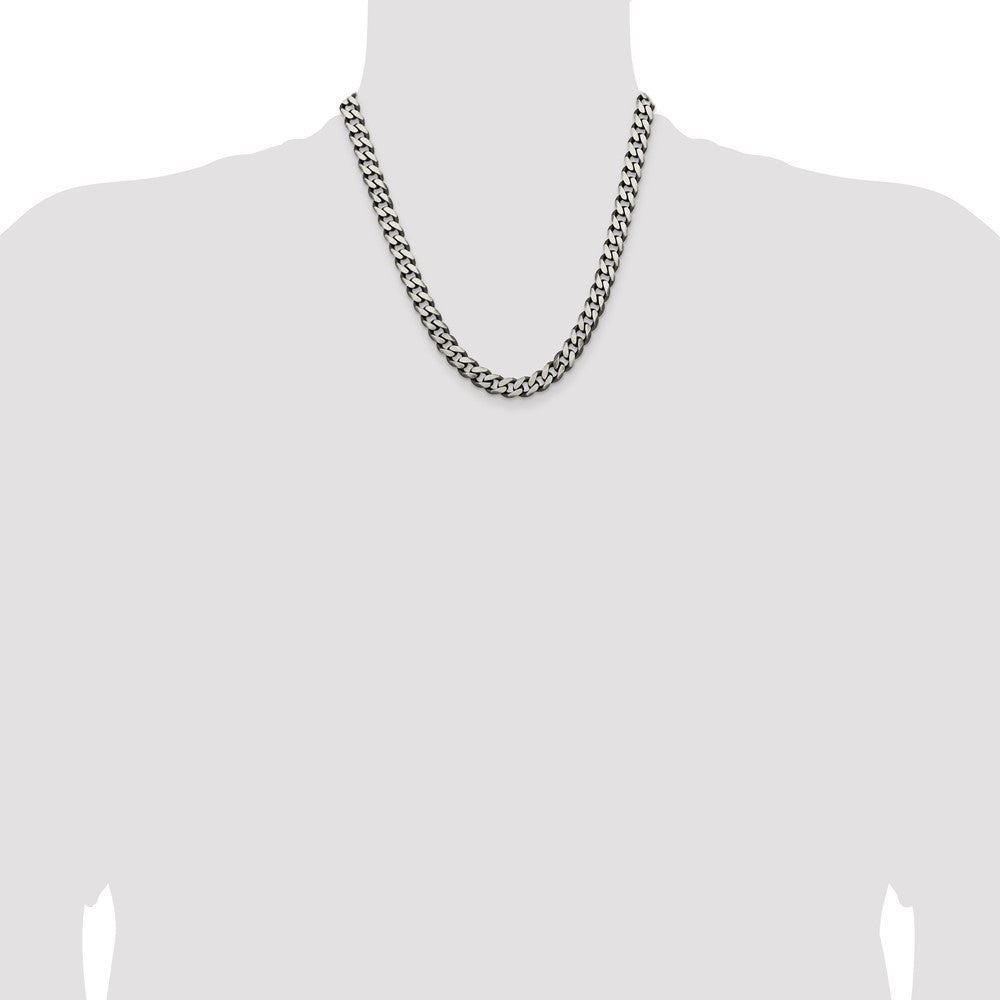 Sterling Silver Antiqued 9.3mm Curb Chain Necklace 20"