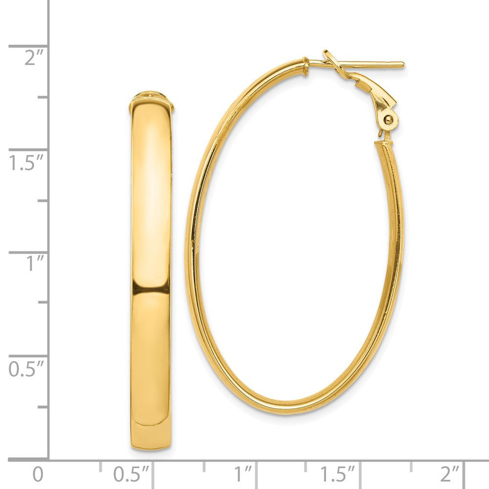 14k Yellow Gold High Polished 5mm Oval Omega Back Hoop Earrings