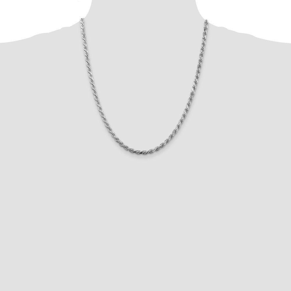 Sterling Silver Rhodium-plated 4.25mm Diamond-cut Rope Chain Necklace 22"