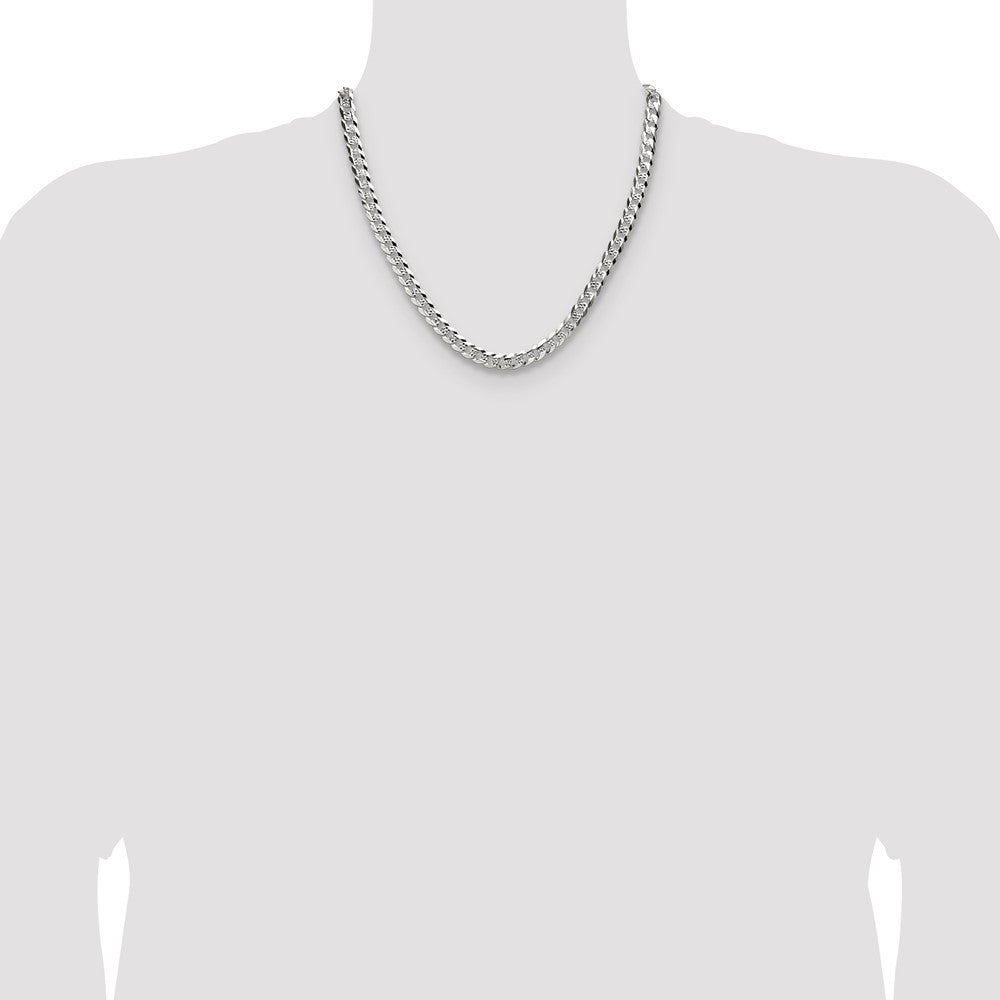 Sterling Silver 6.75mm Flat Diamond-Cut Pave Curb Chain Necklace 20"