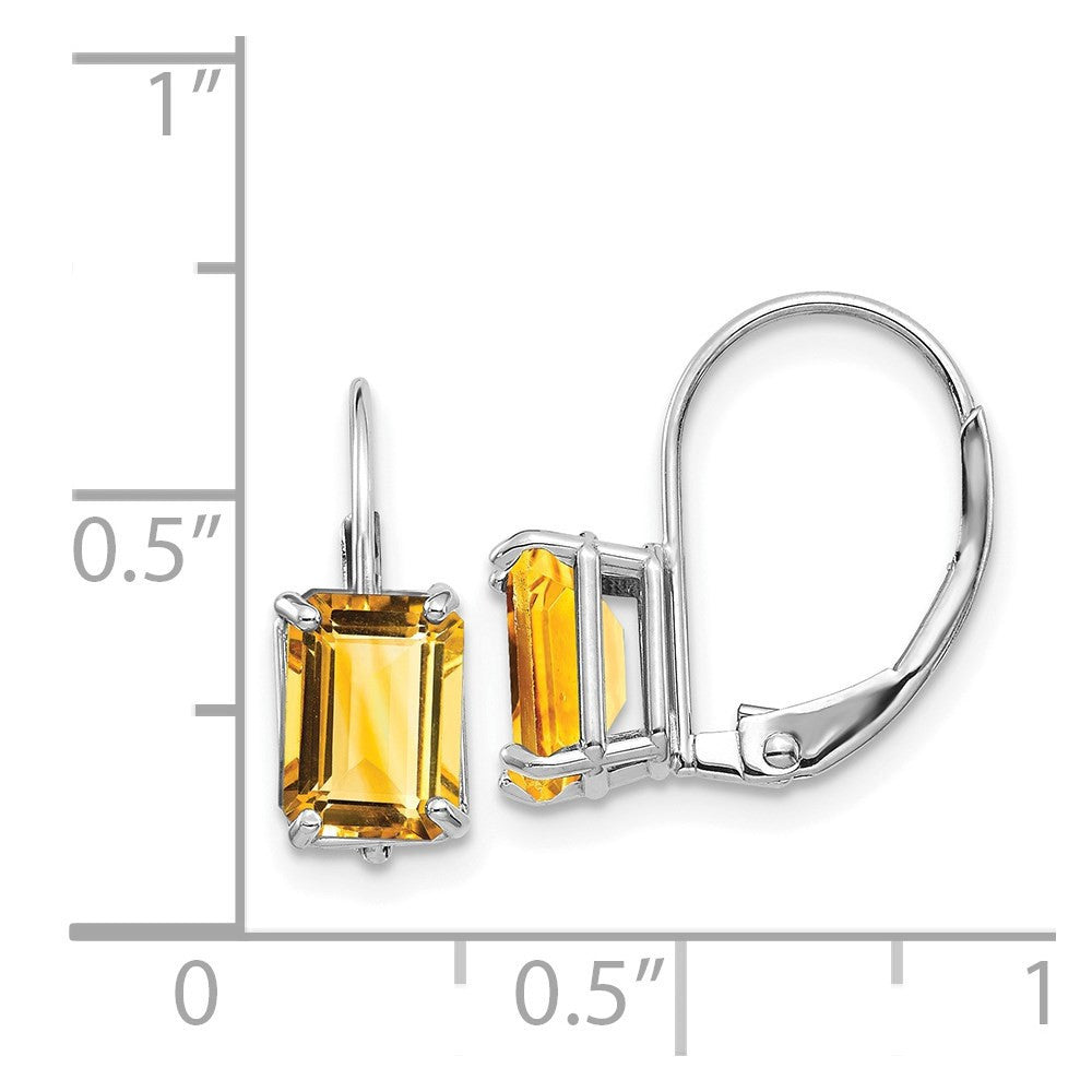 14k White Gold 7x5mm Emerald Cut Citrine Drop & Dangle Earrings