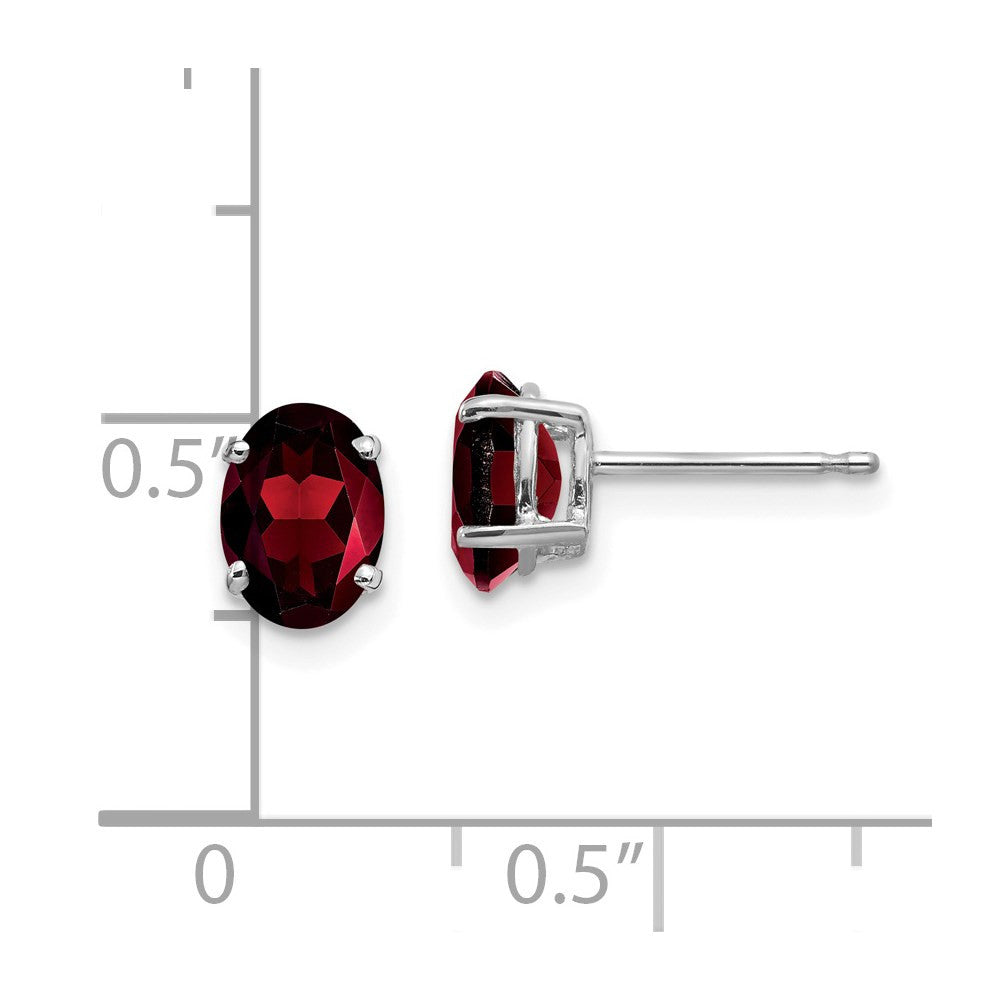 14k White Gold 7x5mm Oval Garnet Stud Earrings