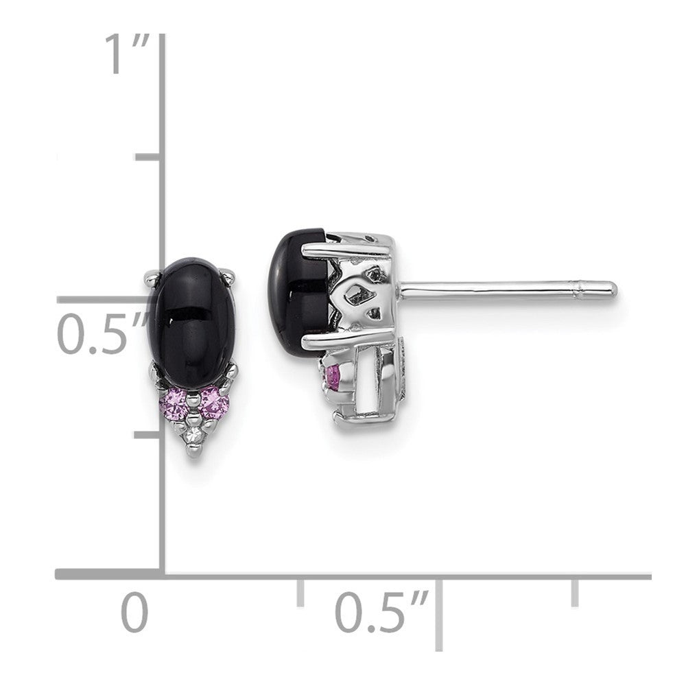 Sterling Silver Rh-plated Black Onyx .08 Cr.Pink Sapphire/Dia. Earring